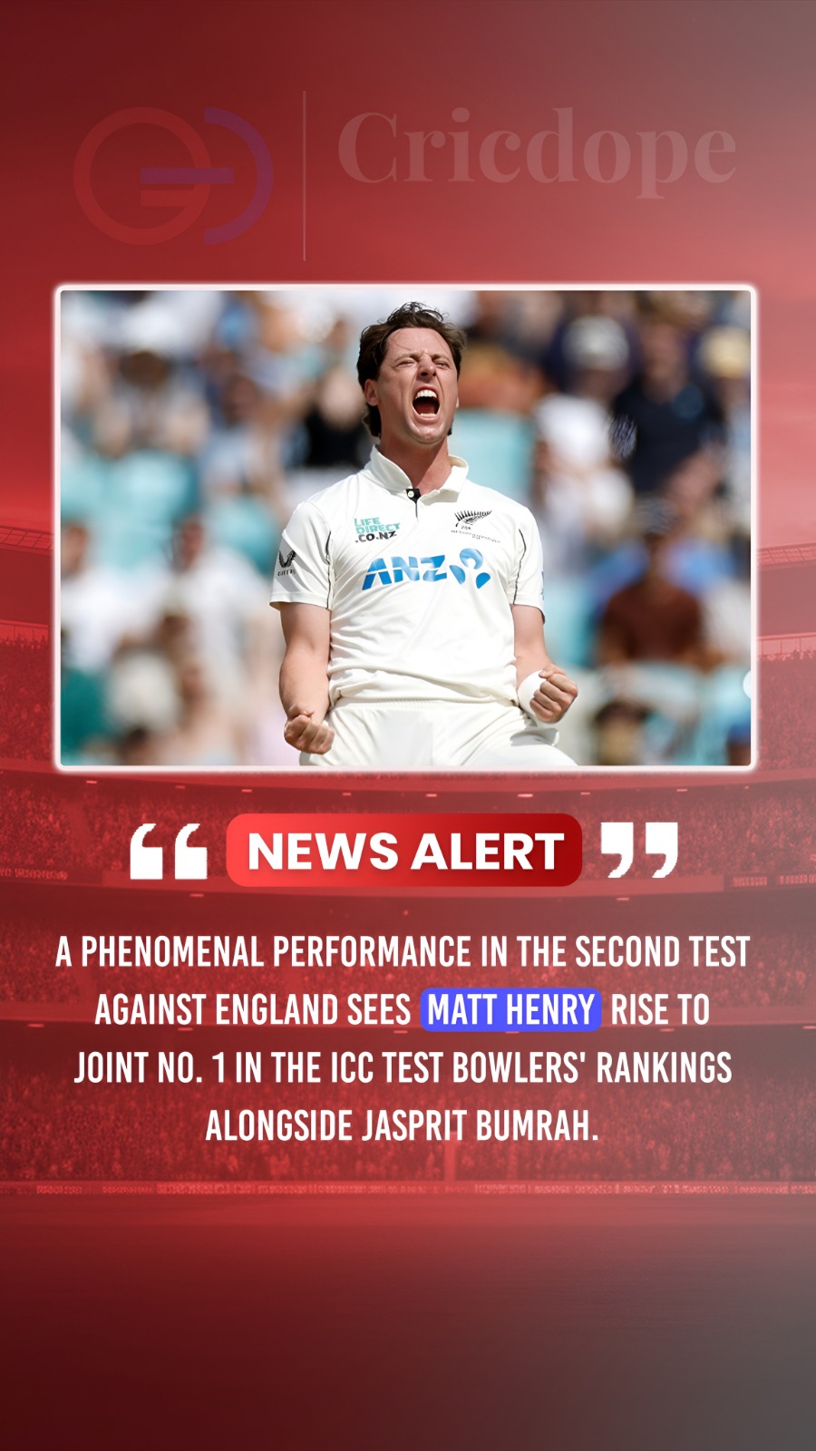 Matt Henry joins Jasprit Bumrah as ICC No.1 Test bowler after England Test heroi