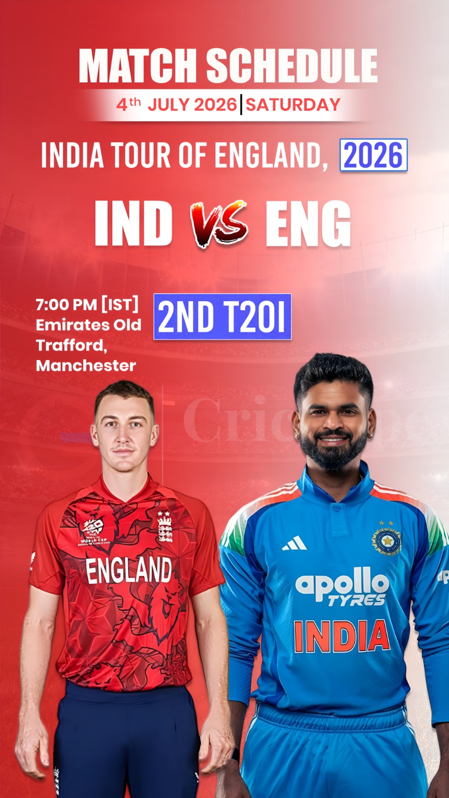 🏏 India vs England 2nd T20I tonight at Old Trafford, Manchester! Who will take