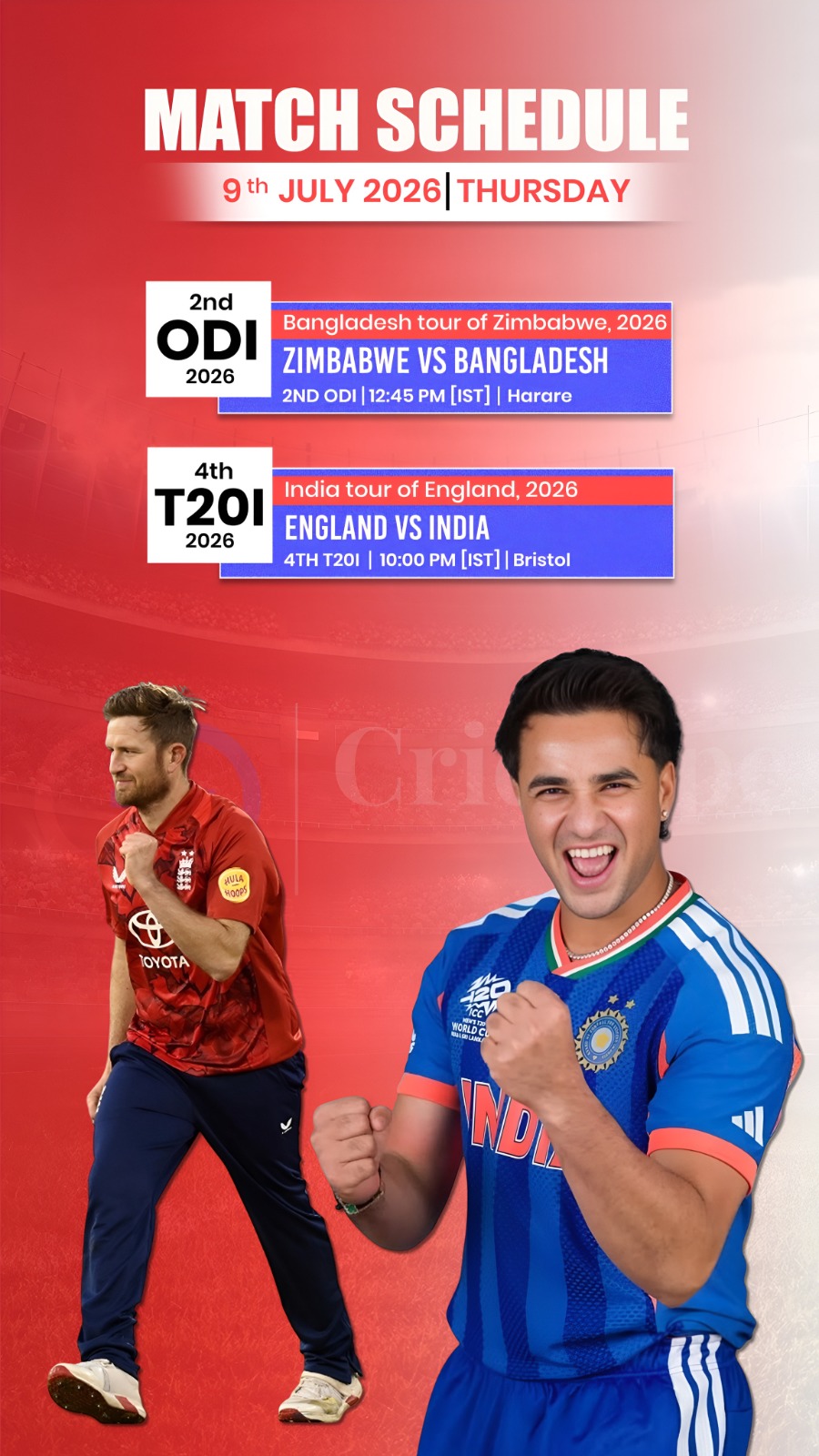 🏏 Thursday action: ZIM vs BAN 2nd ODI & IND vs ENG 4th T20I. Who are you backin