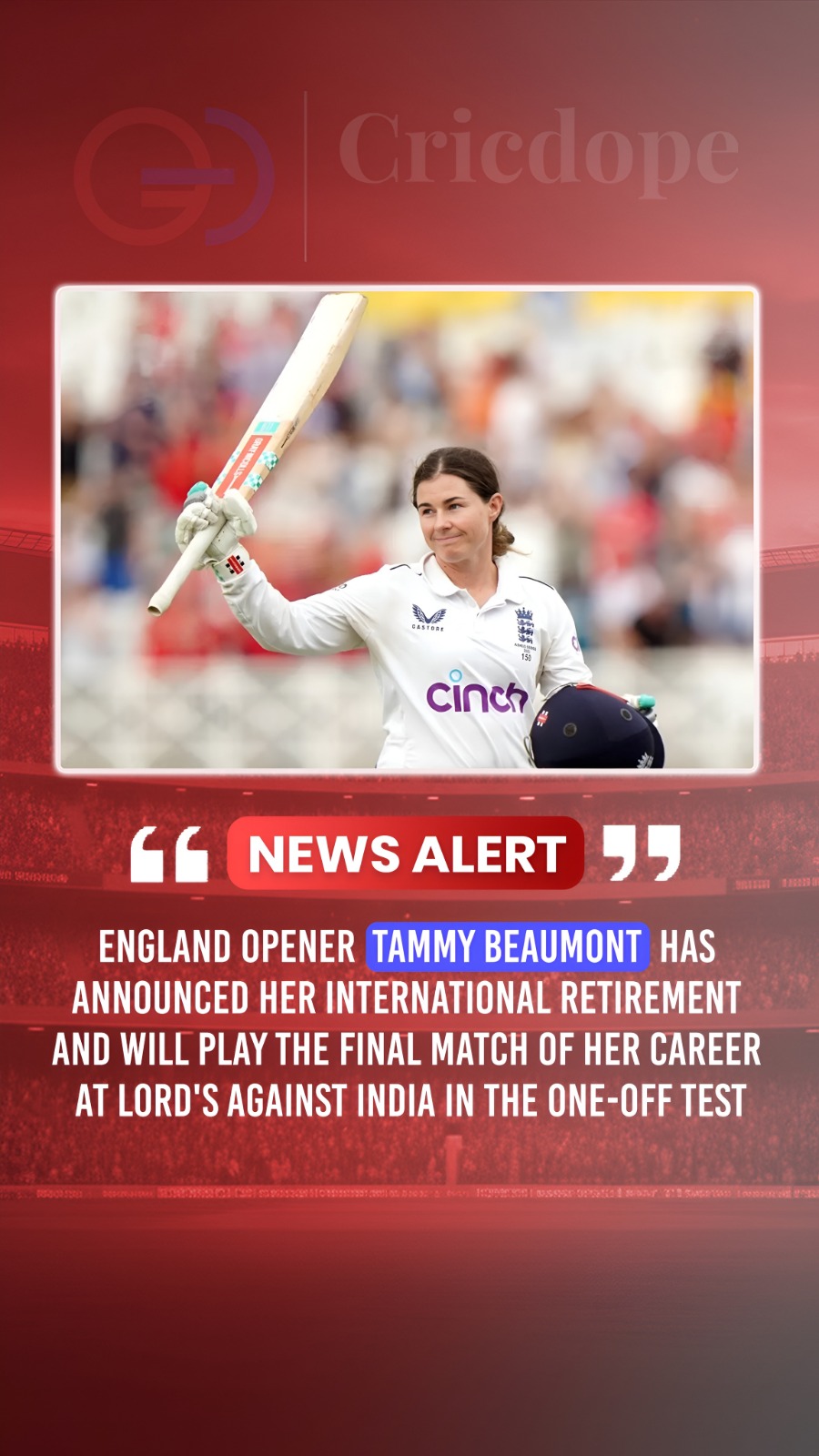 🚨 Tammy Beaumont announces international retirement; her final match will be th