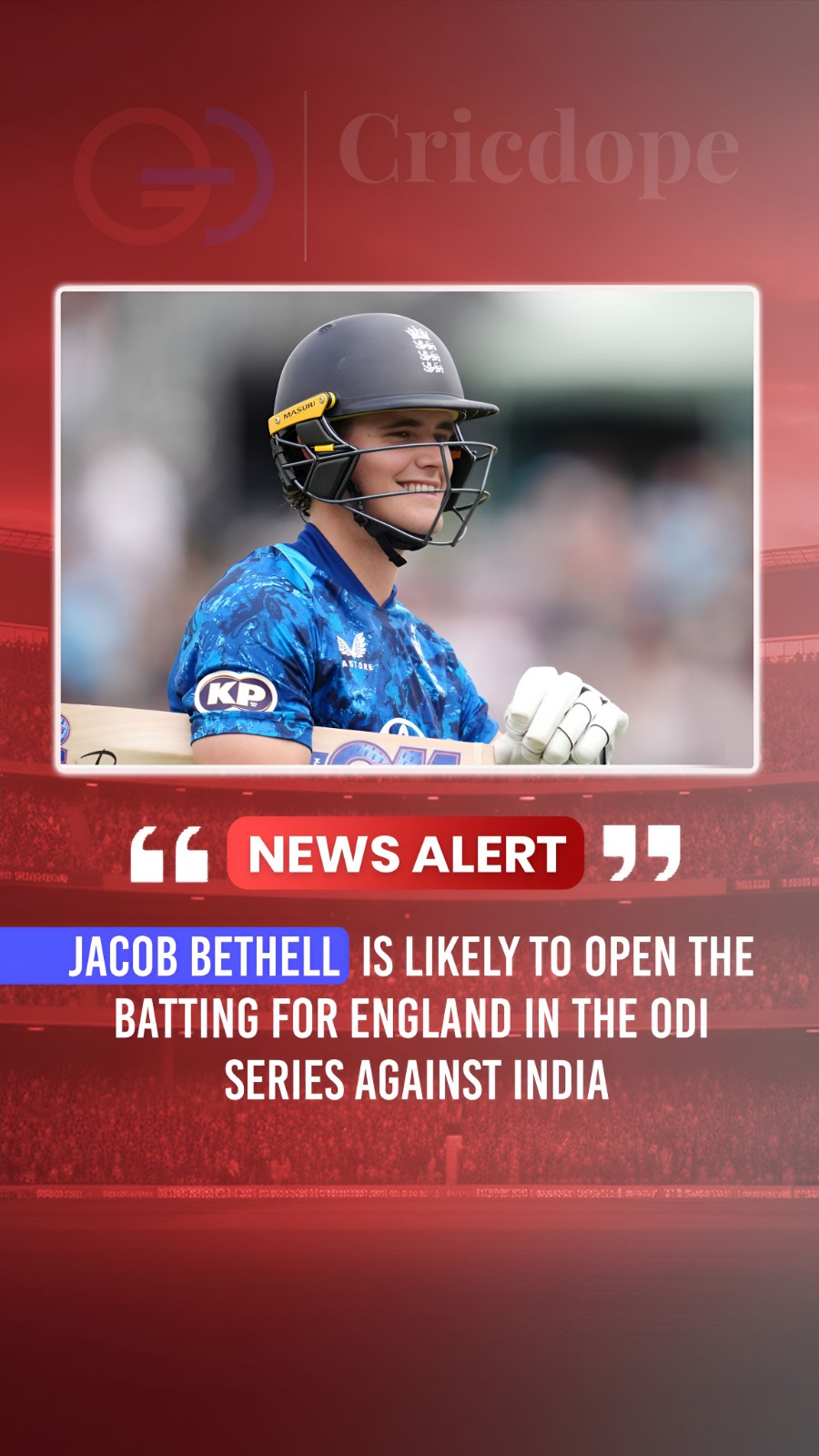 🏏 Jacob Bethell is likely to open for England in the upcoming ODI series agains