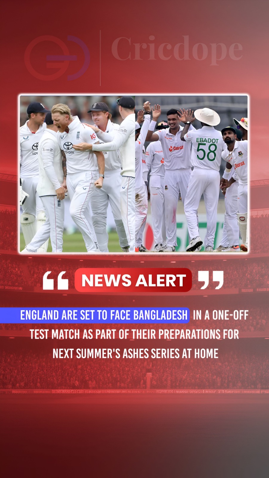 🏏 England to host Bangladesh in a one-off Test as preparation for next summer's