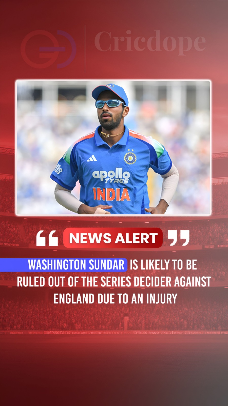 🇮🇳 Washington Sundar is likely to miss the ODI decider against England due to