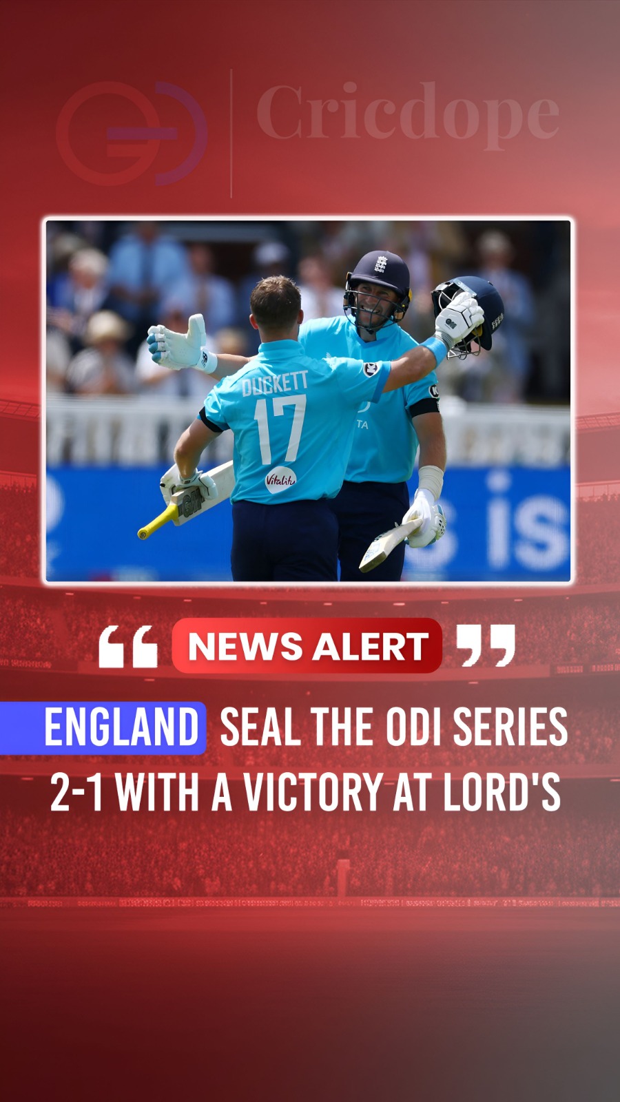 🏴 England beat India at Lord's to seal the ODI series 2-1 with a dominant final
