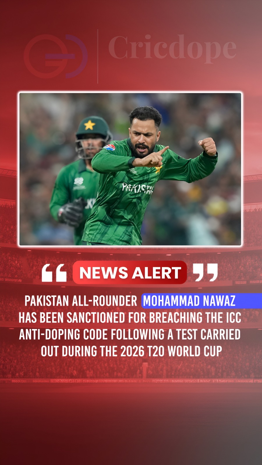 🚨 Pakistan's Mohammad Nawaz sanctioned for breaching the ICC Anti-Doping Code d