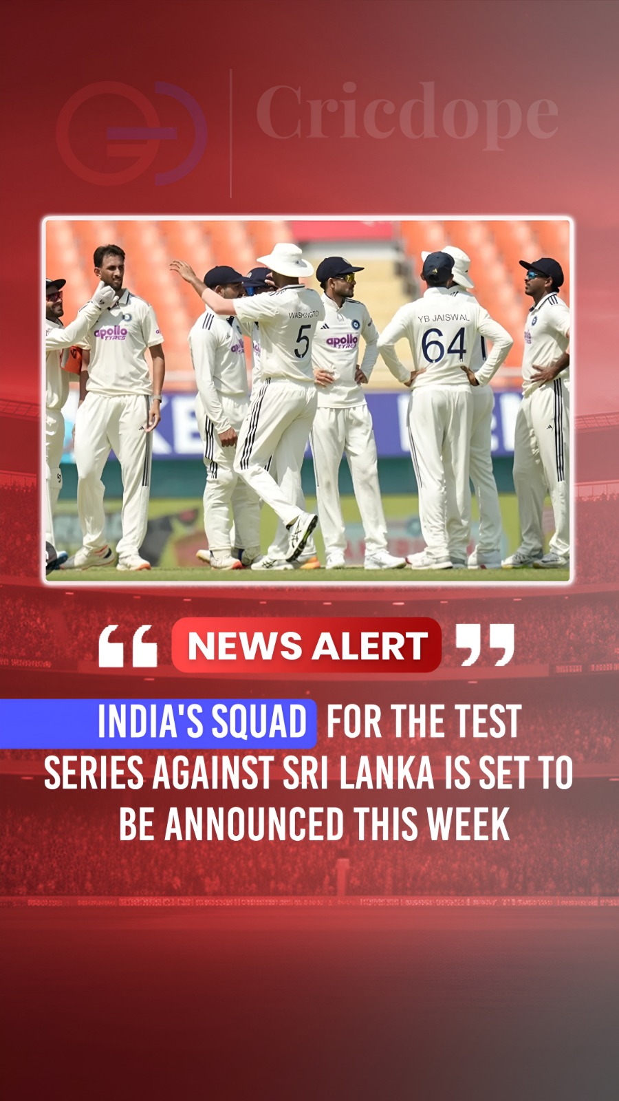 🇮🇳 India's Test squad for the Sri Lanka series will be announced this week. 🏏