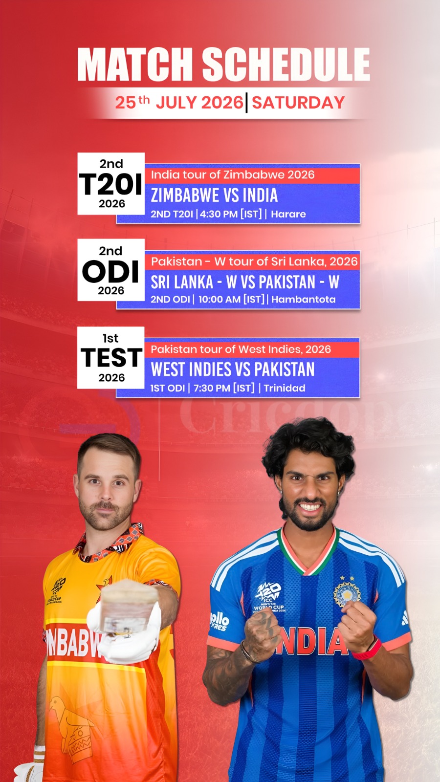 🏏 Super Saturday: India vs Zimbabwe, SL Women vs Pakistan Women & WI vs Pakista