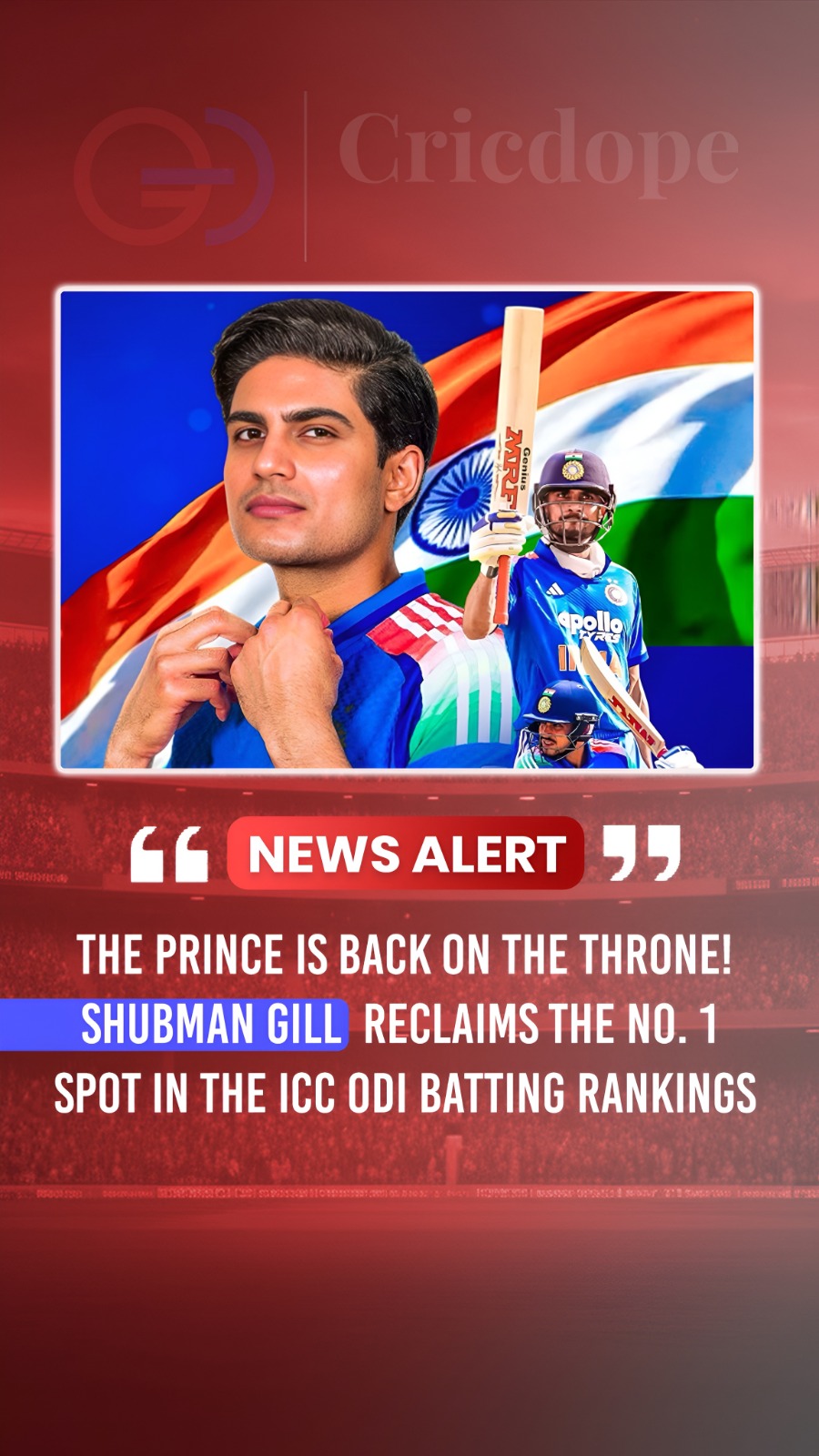 👑🇮🇳 Shubman Gill returns to No. 1 in the ICC ODI Batting Rankings! 🔥
