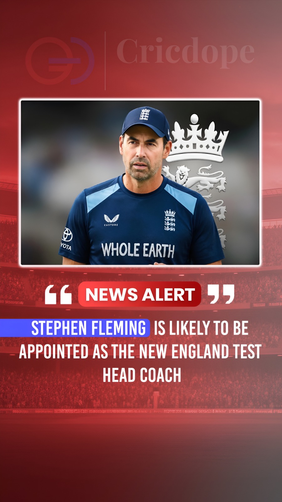 🏏 Stephen Fleming likely to become England's new Test head coach. Big change ah