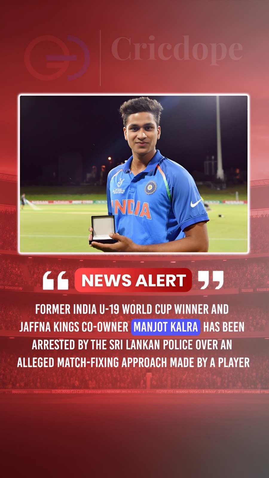 Manjot Kalra arrested in Sri Lanka over alleged match-fixing approach case. 🚨🏏