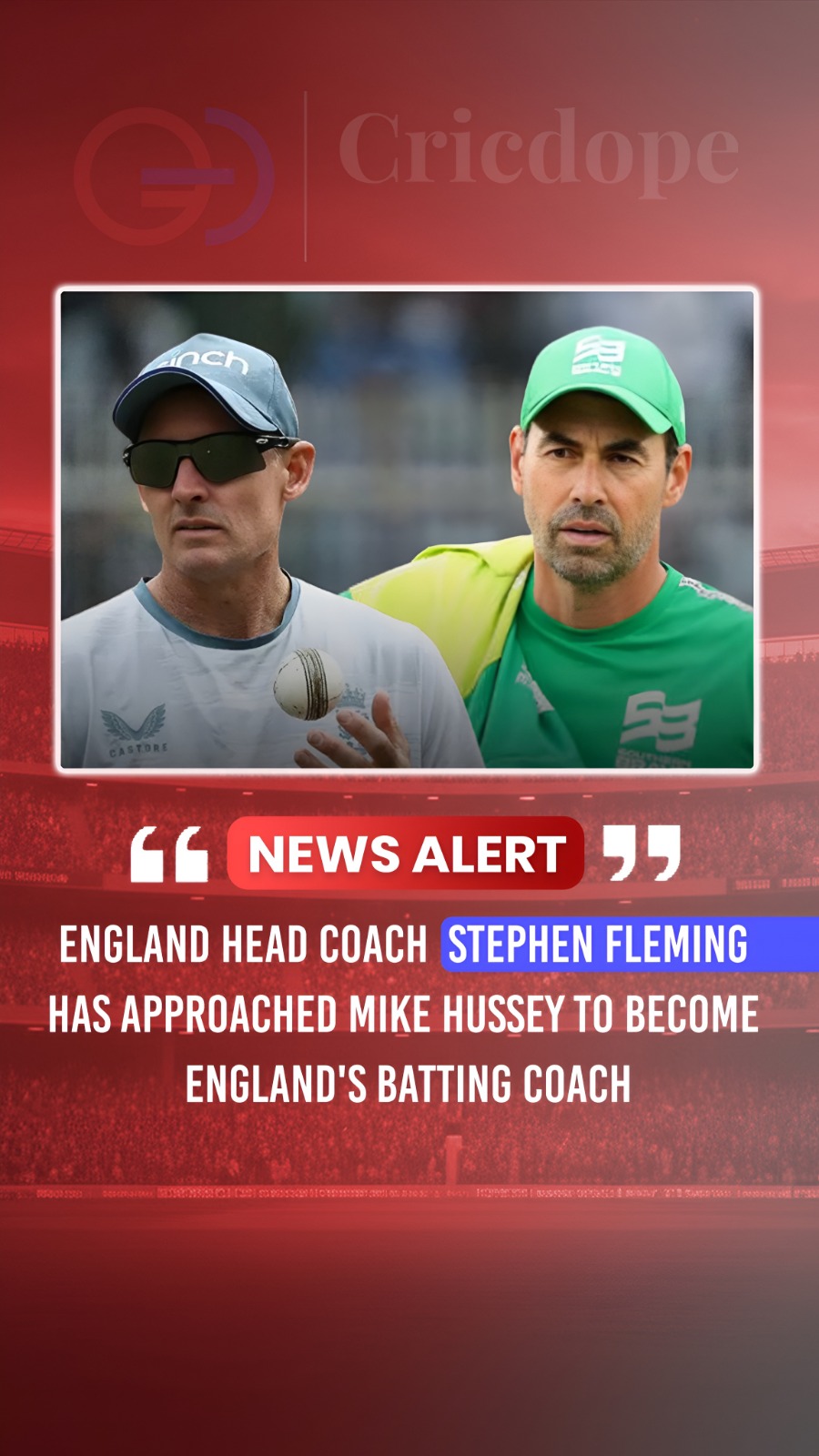Stephen Fleming reportedly approaches Mike Hussey as England's batting coach. 🏏