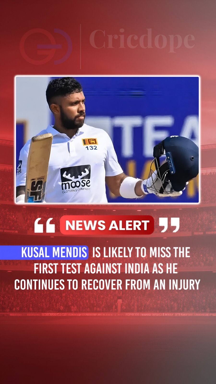 Kusal Mendis could miss the first Test against India as he continues his injury