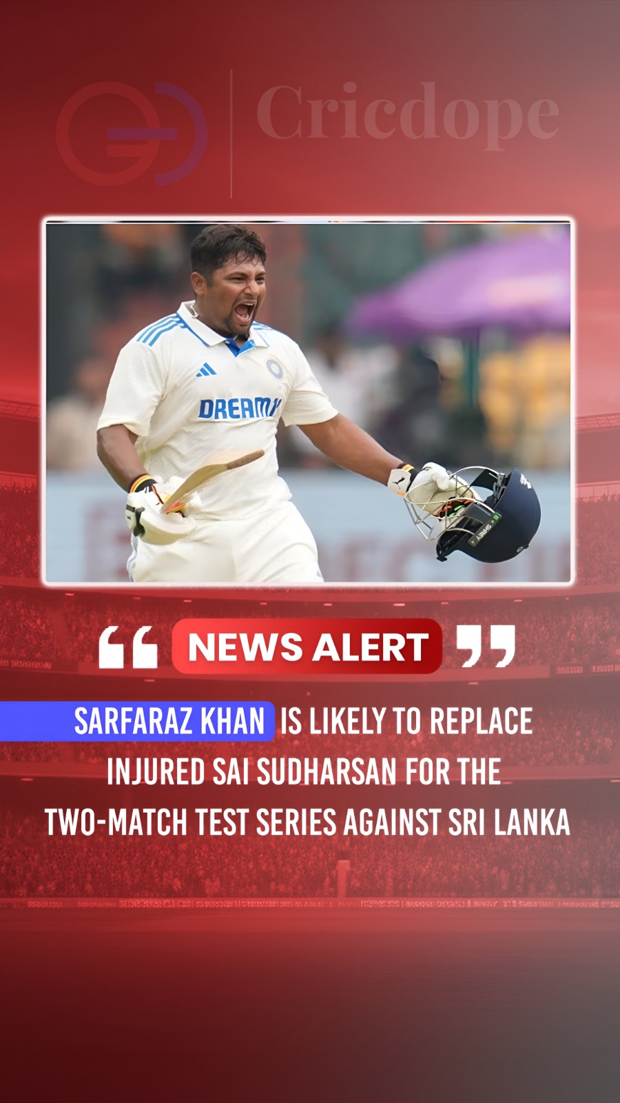 Sarfaraz Khan set to replace injured Sai Sudharsan in India's Test squad vs Sri