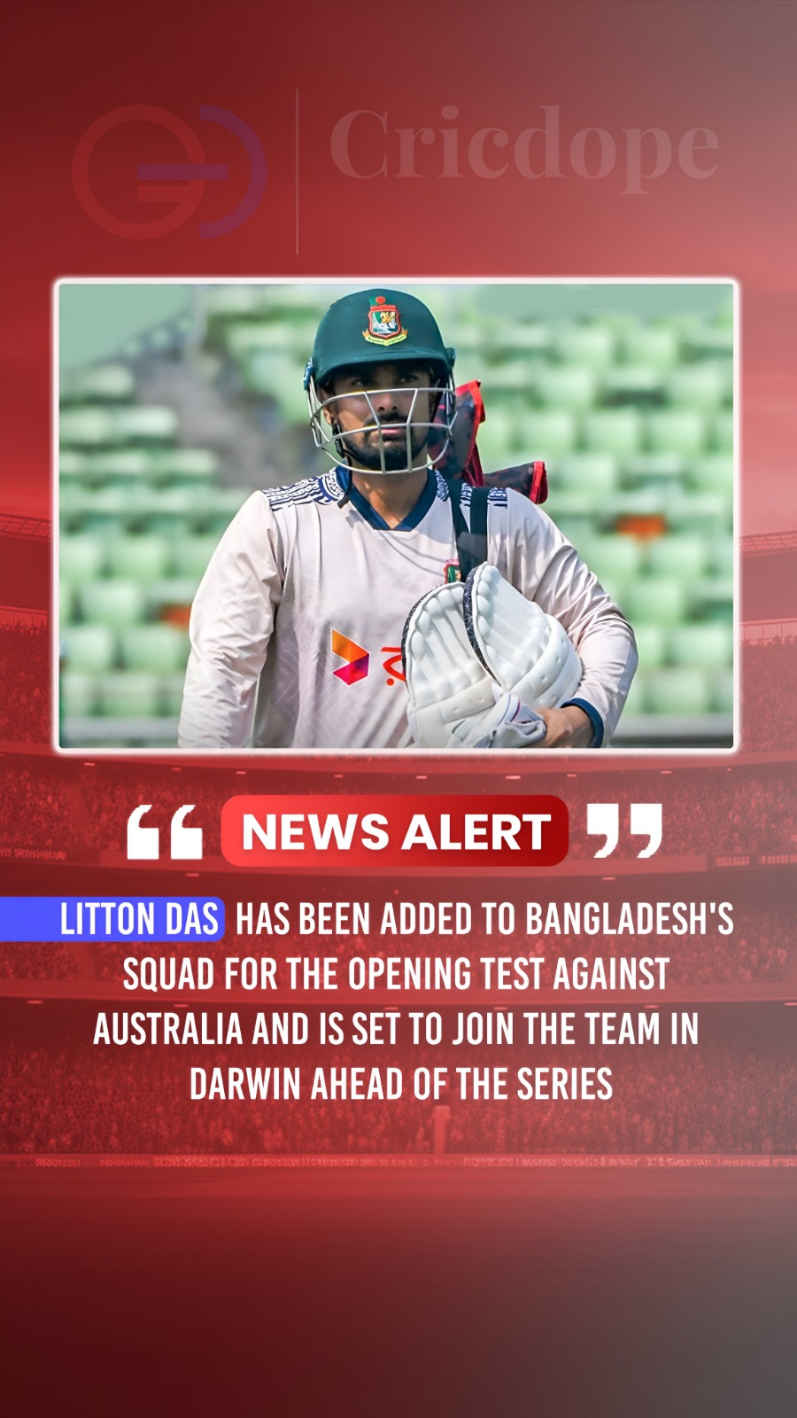 Litton Das added to Bangladesh's squad for the 1st Test against Australia. 🏏🔥