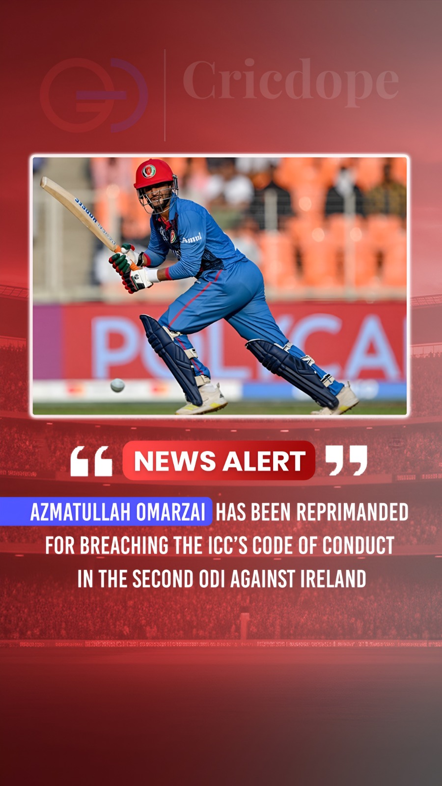 Azmatullah Omarzai reprimanded for an ICC Code of Conduct breach in the 2nd ODI.