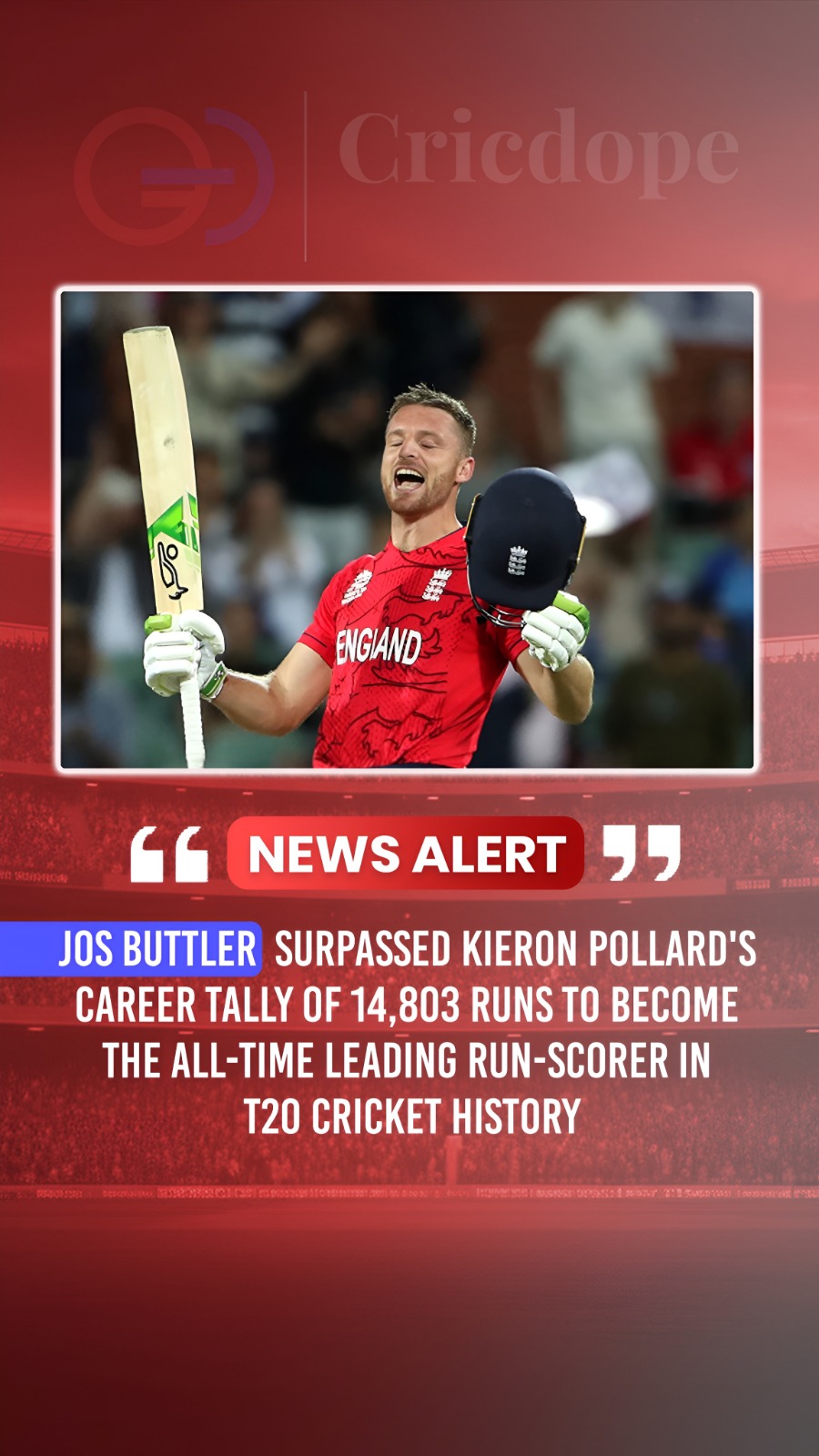 Jos Buttler surpasses Pollard to become T20 cricket's all-time leading run-score
