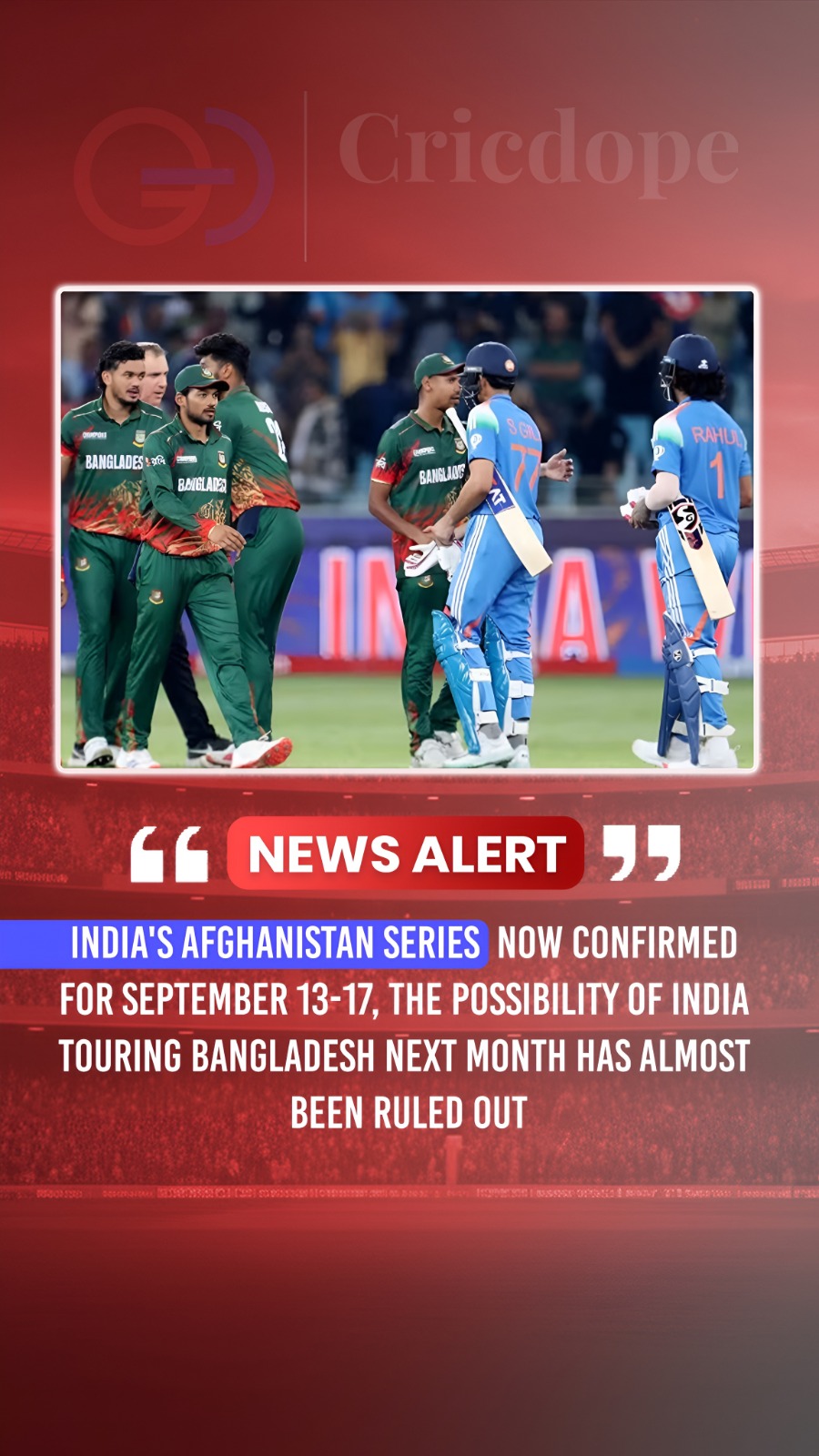 India's Afghanistan series confirmed for Sept 13–17, making Bangladesh tour unli