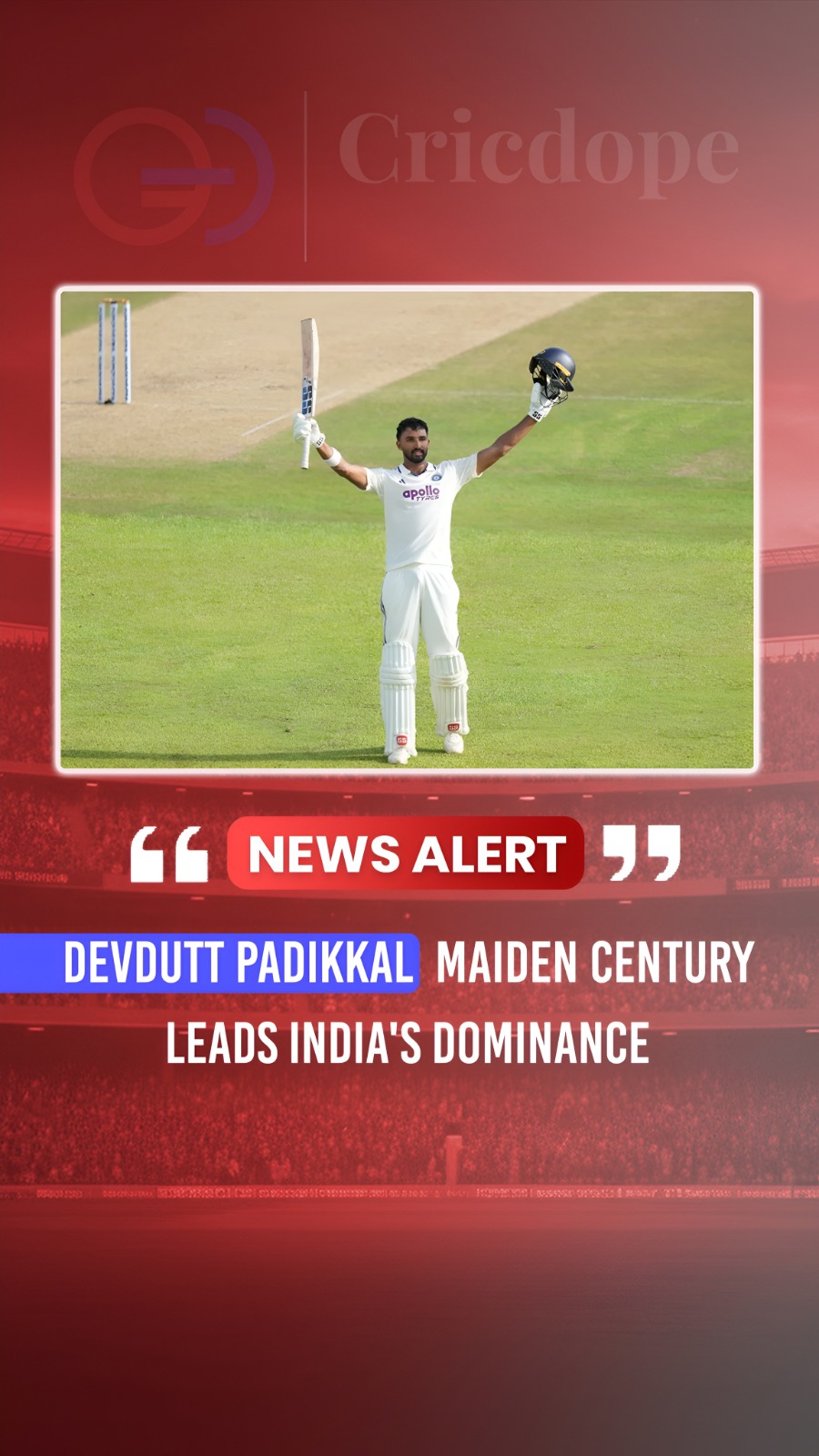 🇮🇳 Devdutt Padikkal scores his maiden Test century as India dominate on the bi