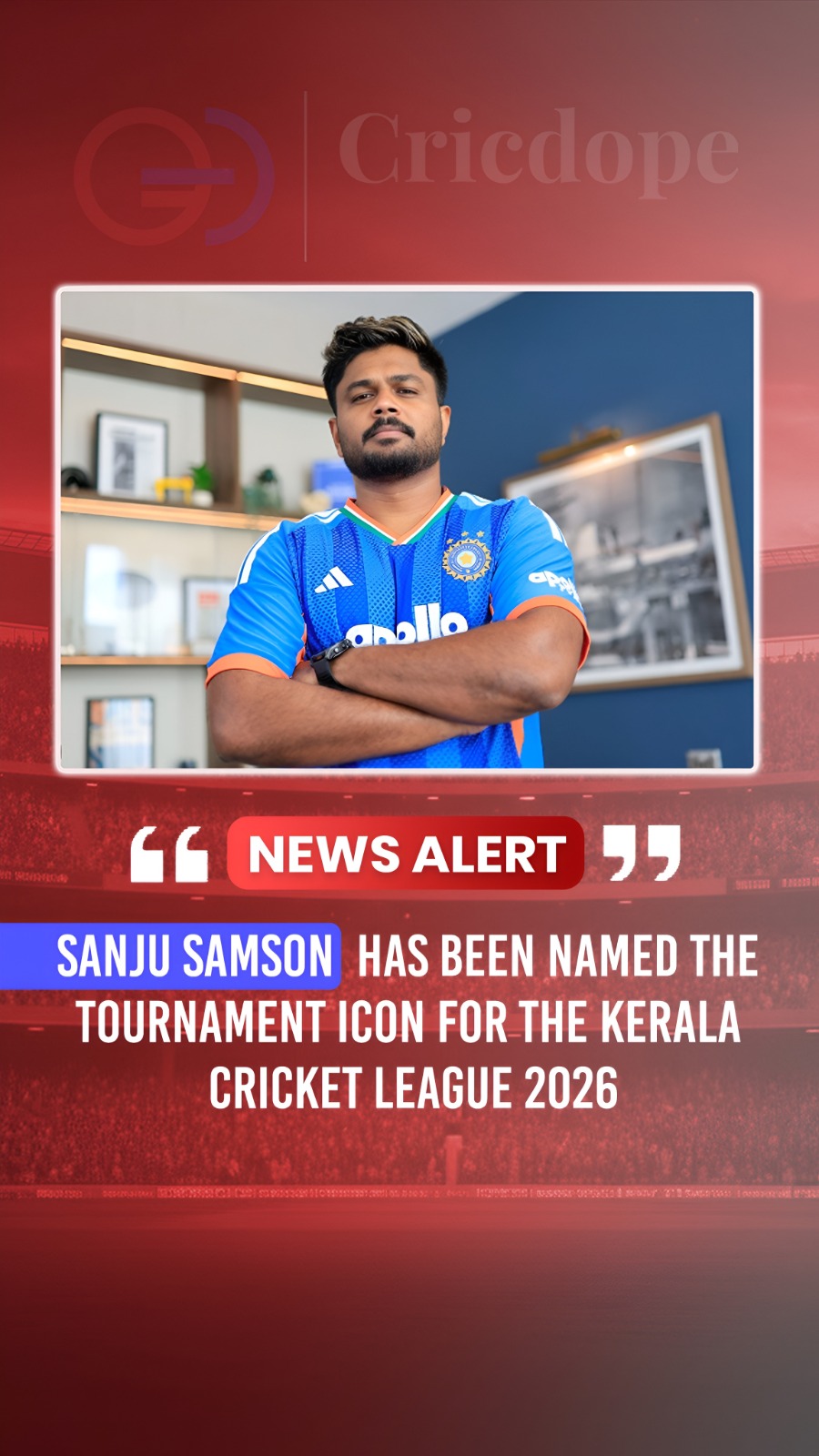 🌴 Sanju Samson named Tournament Icon for the Kerala Cricket League 2026. 🏏🔥