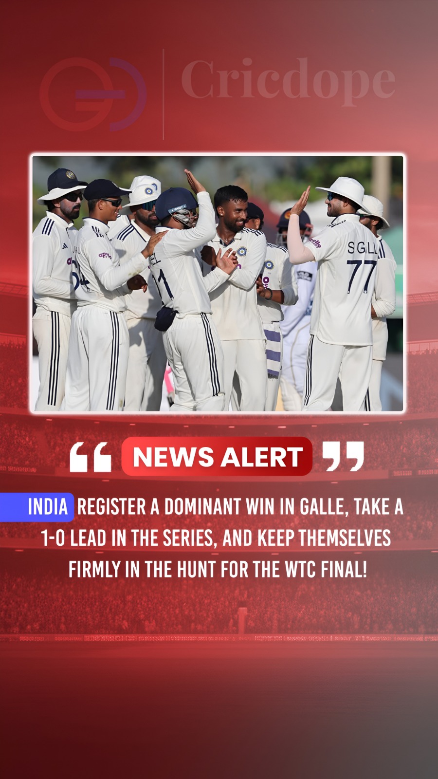 India win in Galle to take a 1-0 series lead and boost their WTC Final hopes! 🇮