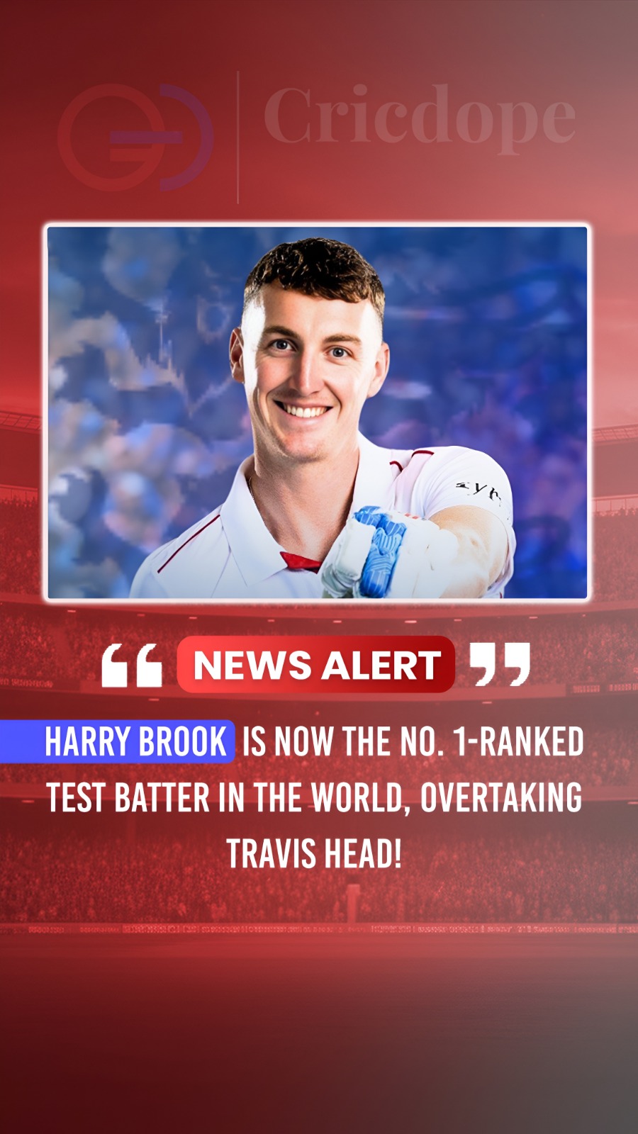Harry Brook becomes the No. 1 Test batter, overtaking Travis Head to top the ran