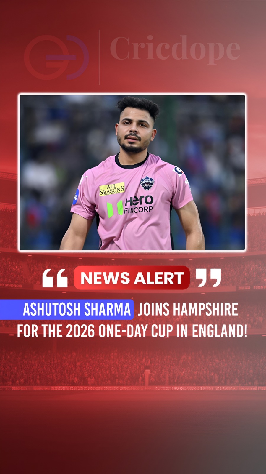 Ashutosh Sharma joins Hampshire for the 2026 One-Day Cup, heading to England! 🇮