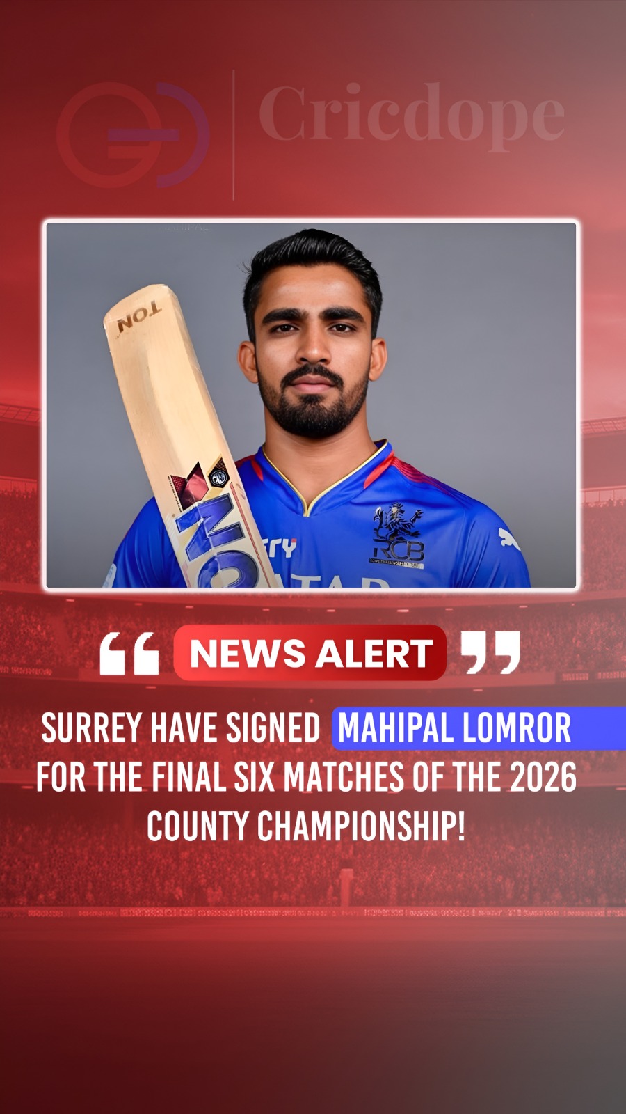 🏏 Surrey sign Mahipal Lomror for the final six County Championship matches of 2