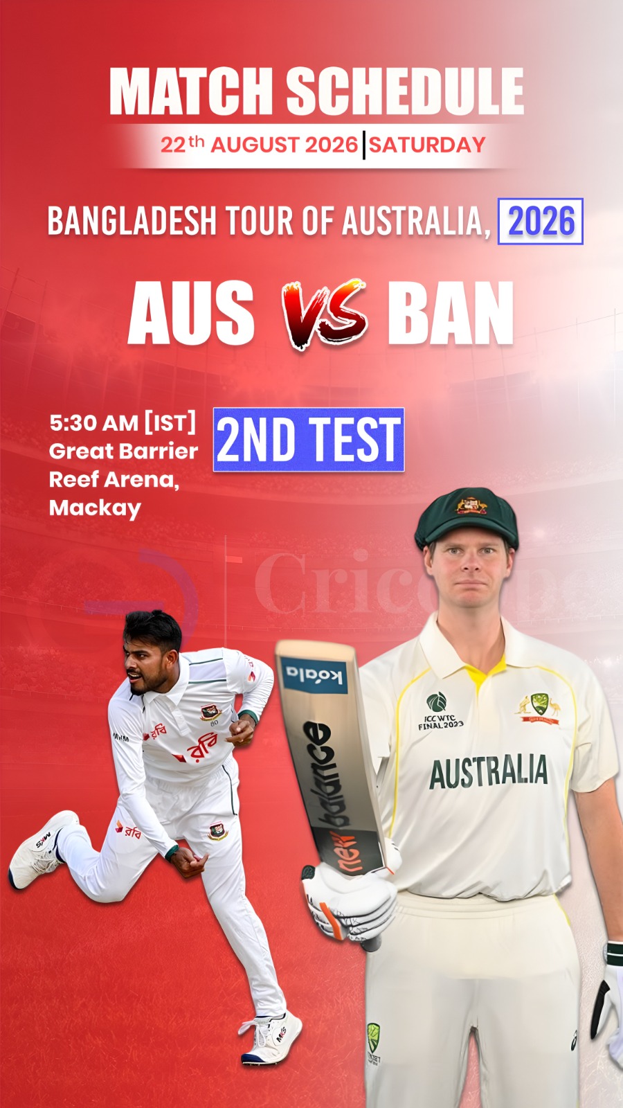 🇦🇺 Australia face Bangladesh in the 2nd Test at Mackay. Who will take the win?