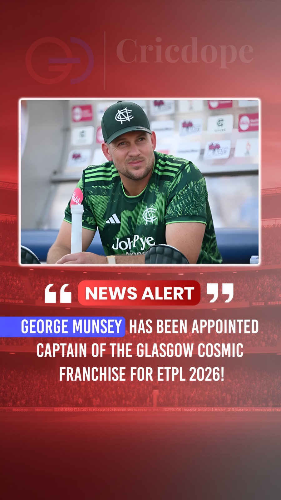 🏴 George Munsey named Glasgow Cosmic captain for ETPL 2026. Ready to lead from