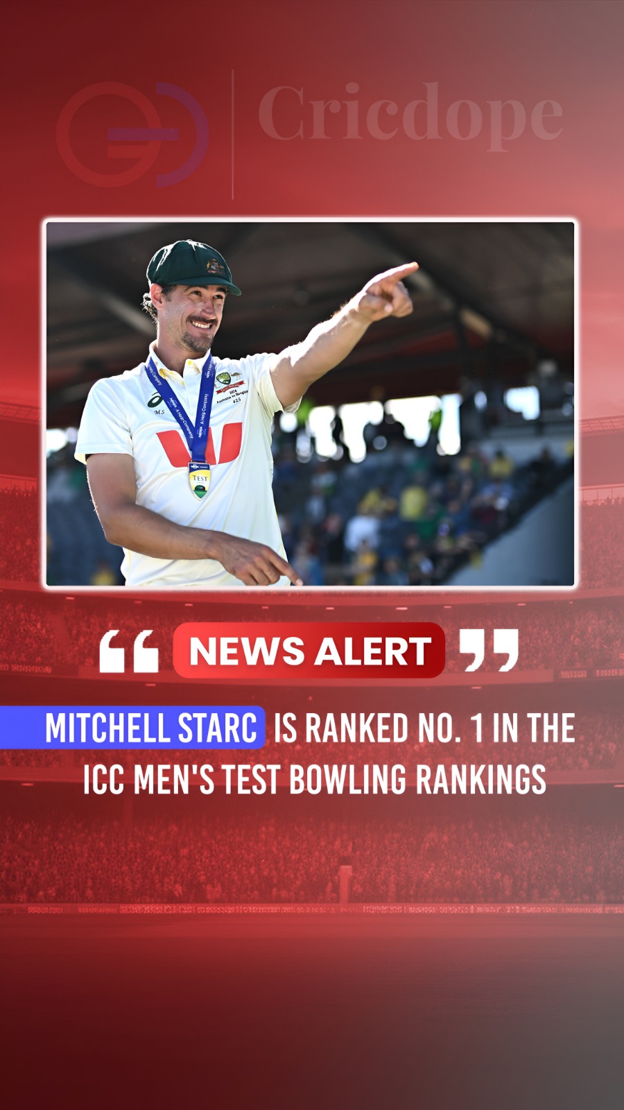 🇦🇺 Mitchell Starc climbs to No. 1 in ICC Men's Test Bowling Rankings! 🥇🏏🔥