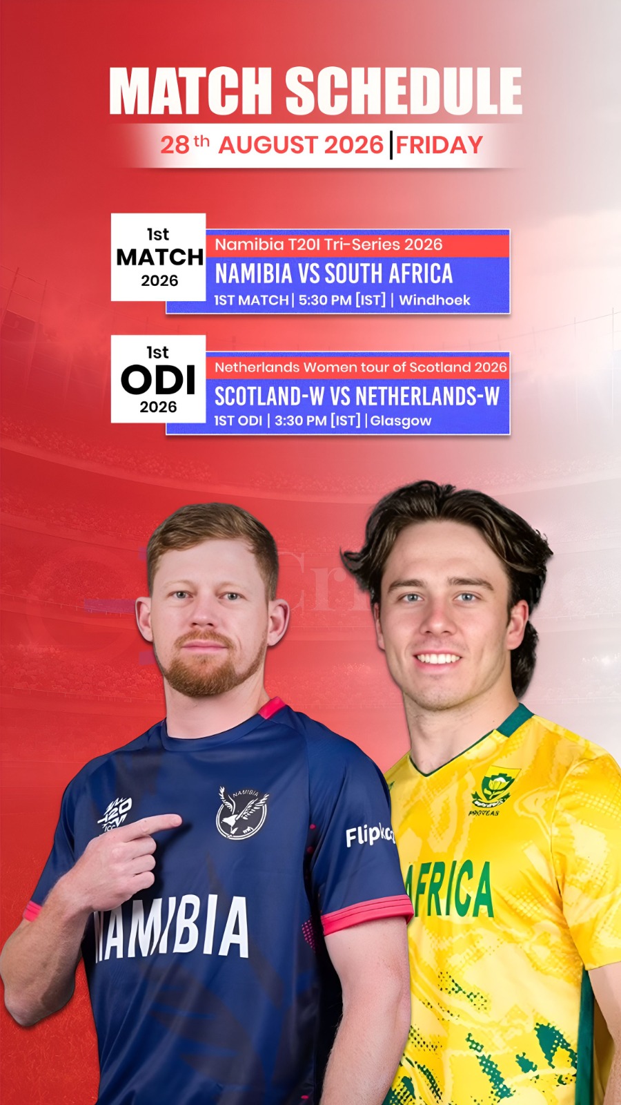 🏏 Scotland Women vs Netherlands Women at 3:30 PM, Namibia vs South Africa at 5: