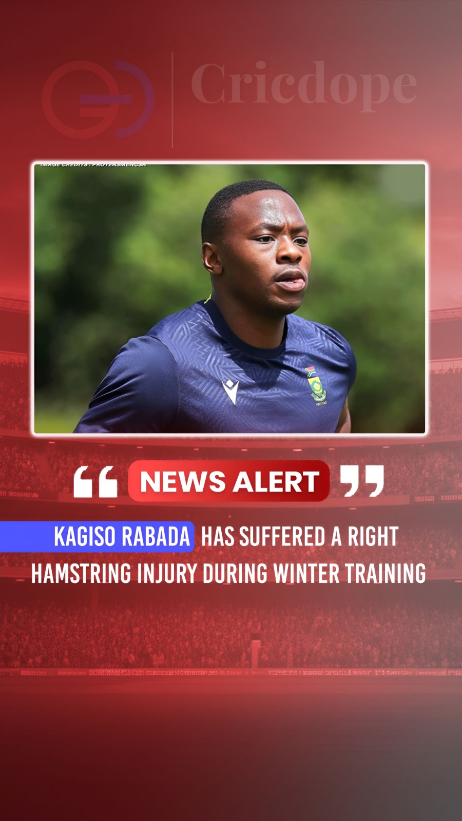 🇿🇦 Kagiso Rabada suffers a right hamstring injury during winter training. 🏏🩹