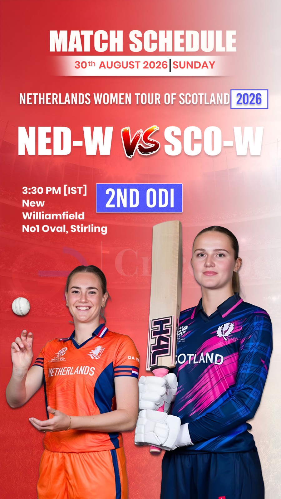 🇳🇱 Netherlands Women face Scotland Women in the 2nd ODI tomorrow at 3:30 PM IS