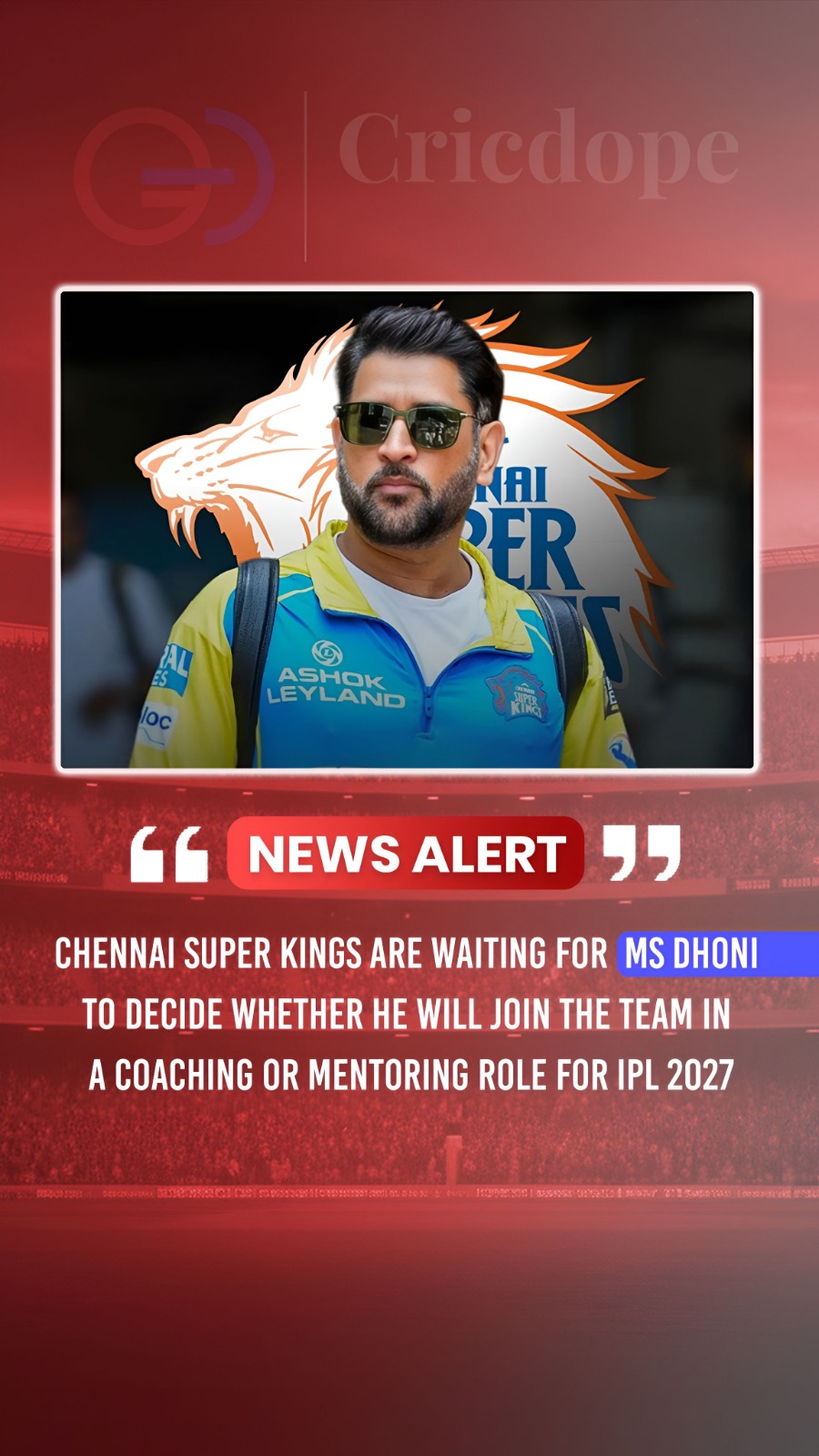 CSK await MS Dhoni’s decision on a coaching or mentoring role for IPL 2027. 🦁💛
