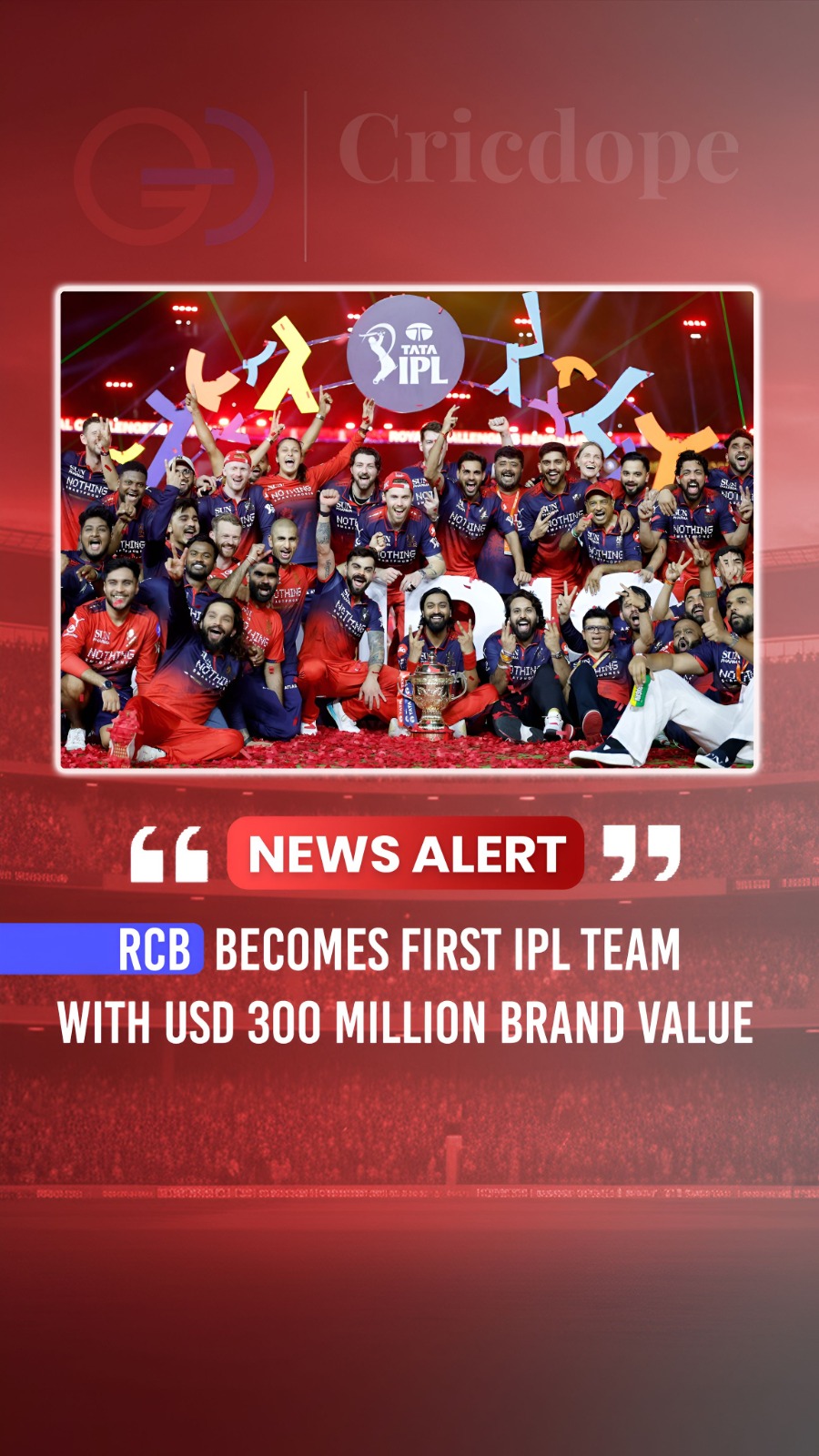 ❤️‍🔥 RCB becomes the first IPL team to reach a $300M brand valuation. 🏆📈