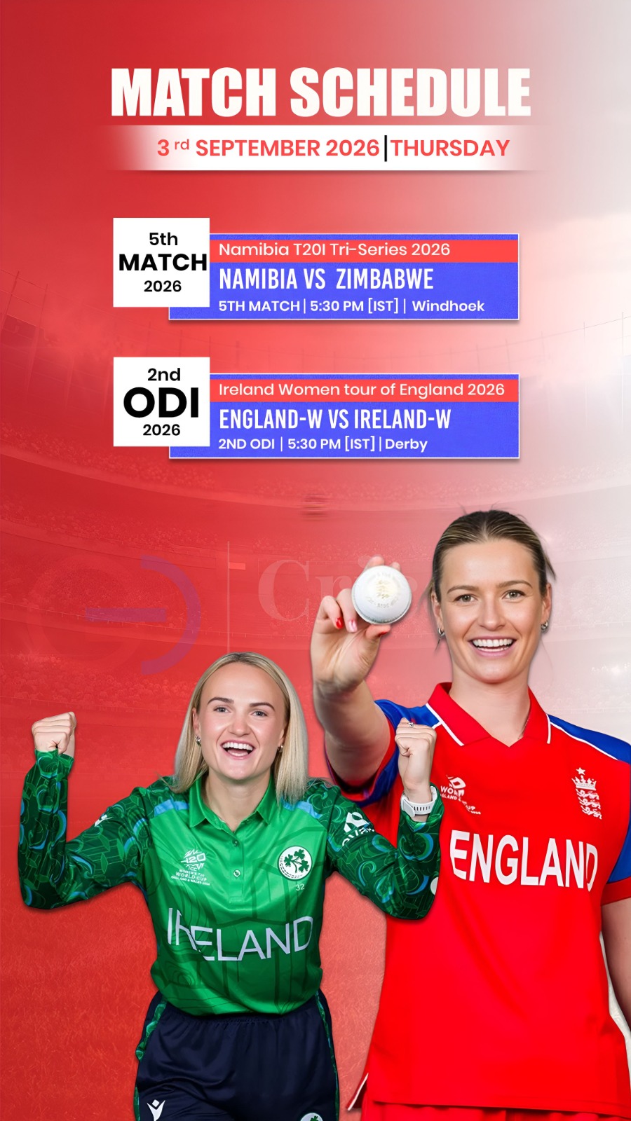 🏏 Tomorrow: 🇳🇦 NAM vs ZIM & 🏴 ENG-W vs IRE-W at 5:30 PM IST! 🔥