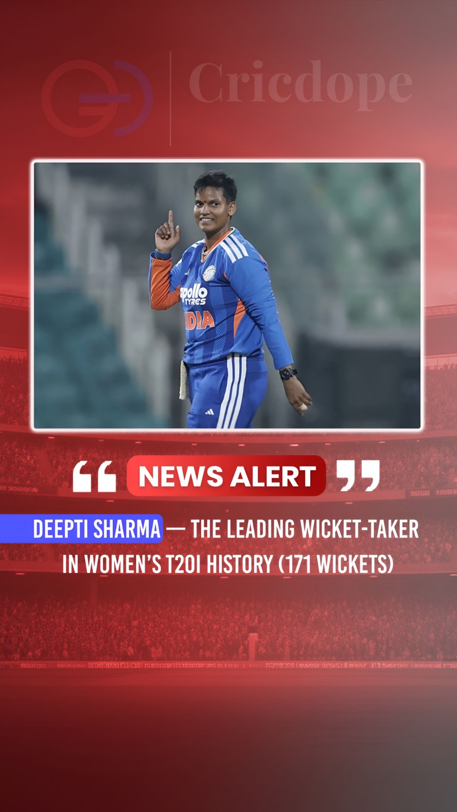 🇮🇳🔥 Deepti Sharma becomes the leading Women's T20I wicket-taker with 171 wick