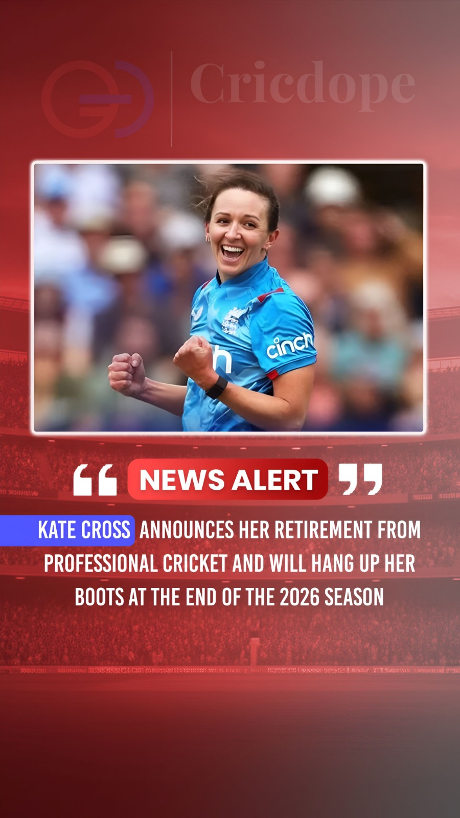 🏏🇬🇧 Kate Cross retires after 2026 season, ending her iconic England & Lancash