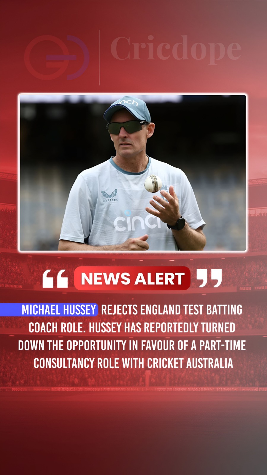 🇦🇺⚡ Michael Hussey rejects England Test role, opts for part-time CA consultanc