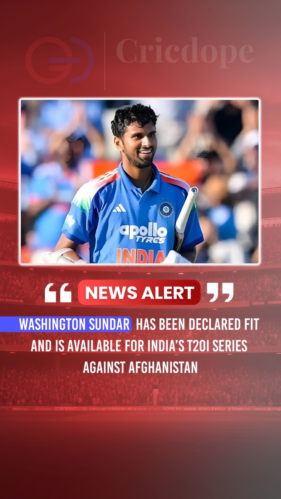 Washington Sundar declared fit for India’s T20I series against Afghanistan! 🇮🇳
