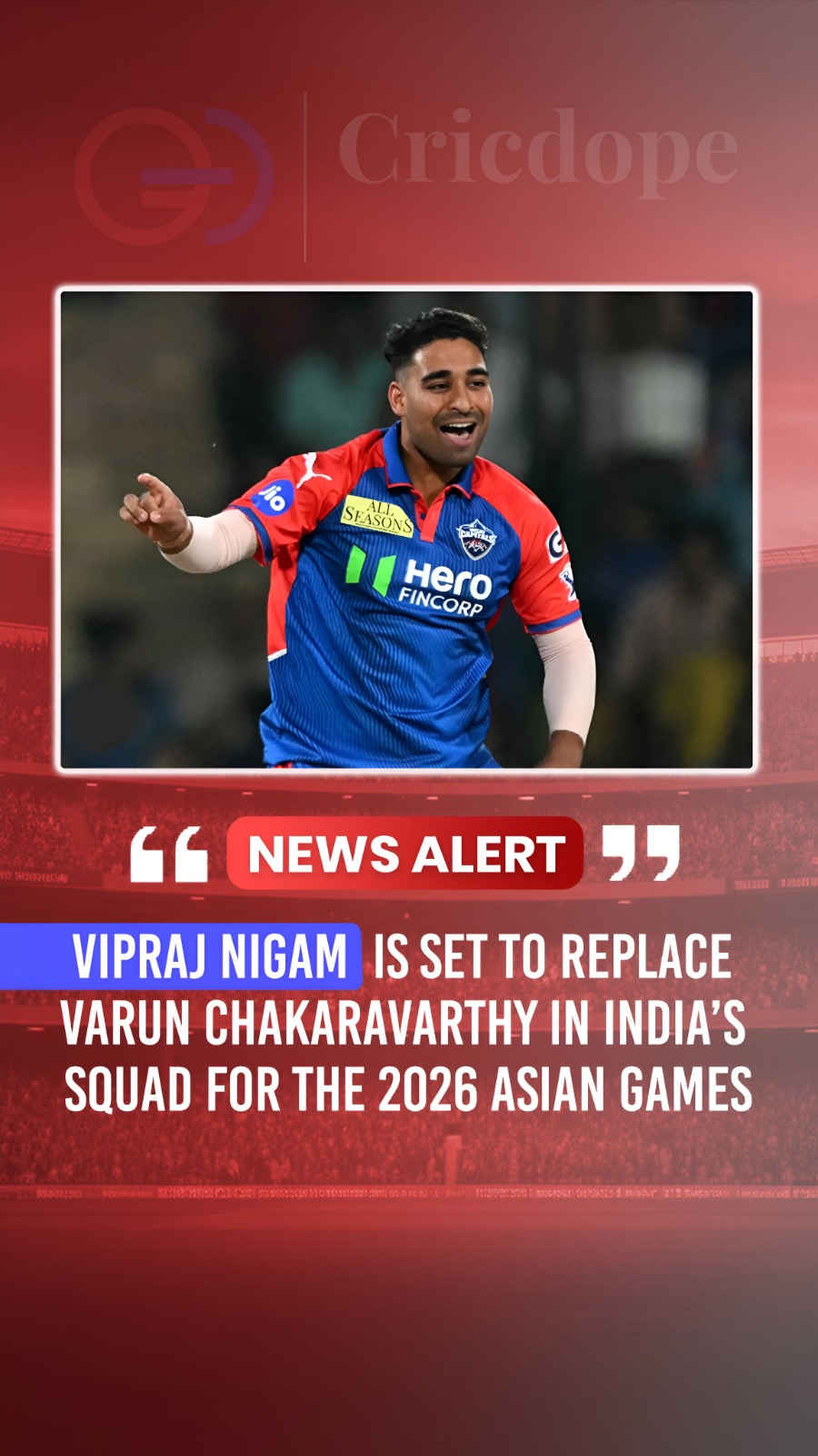 🇮🇳✨ Vipraj Nigam set to replace injured Varun Chakaravarthy in India’s Asian G