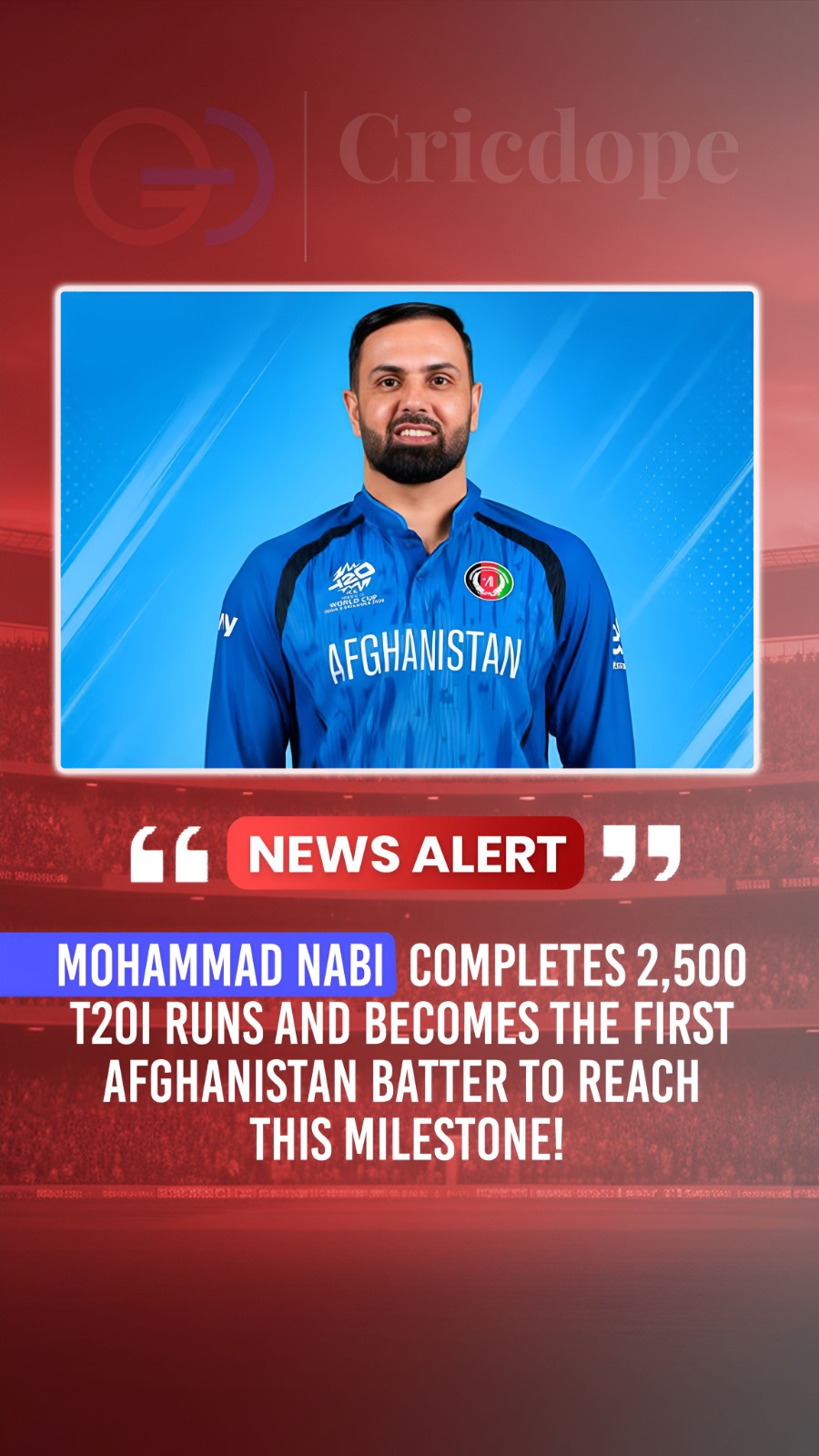 🇦🇫✨ Mohammad Nabi becomes the first Afghan batter to reach the major T20I run