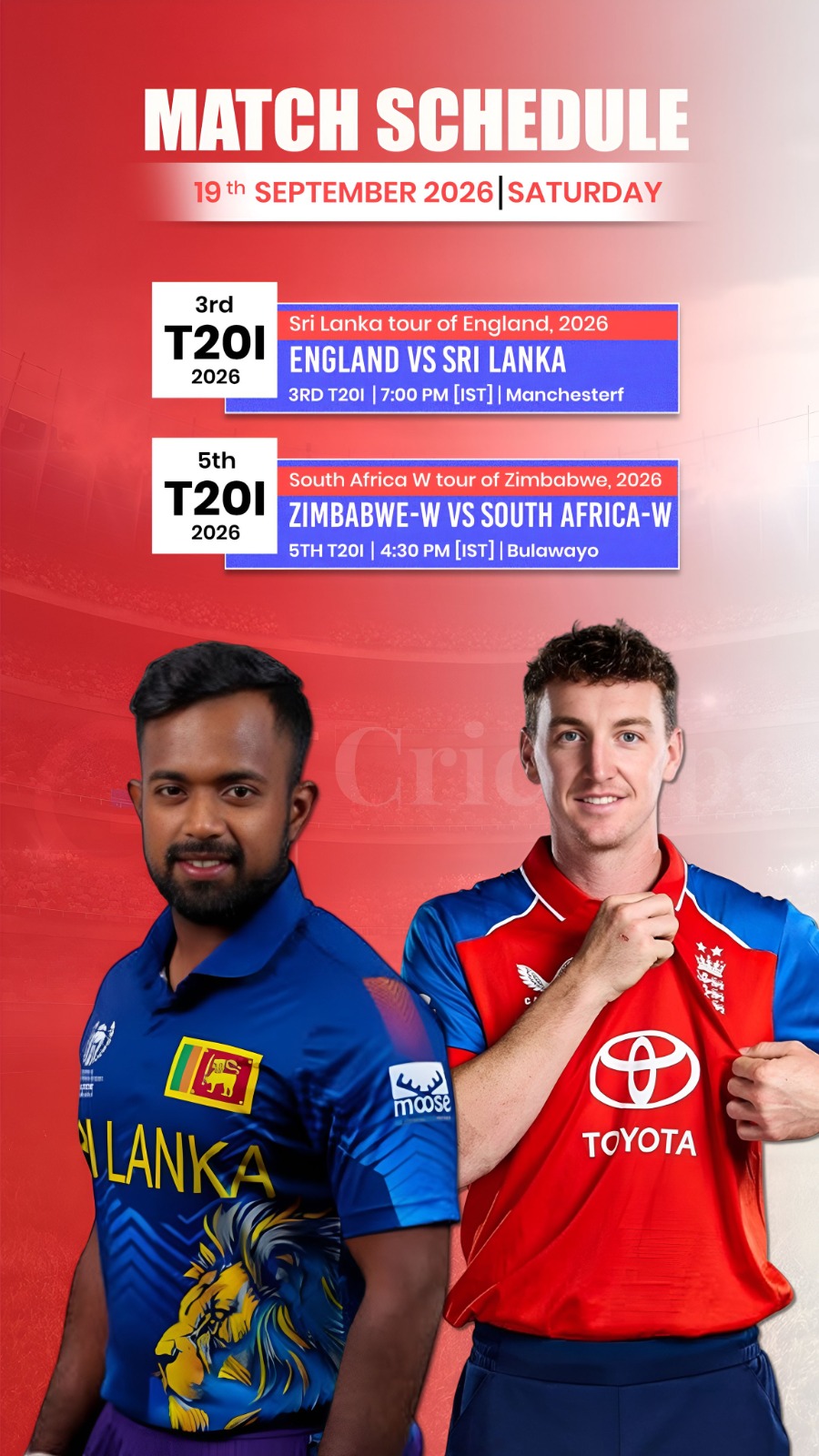 🏏🔥 Match Day: 🏴 ENG vs SL & 🇿🇼 ZIM-W vs 🇿🇦 SA-W in action! ⚡