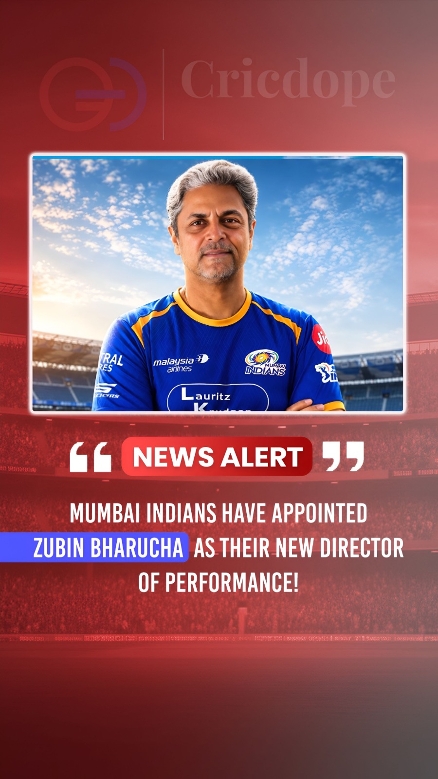 💙⚡ Mumbai Indians appoint Zubin Bharucha as Director of Performance! 🏏🔥