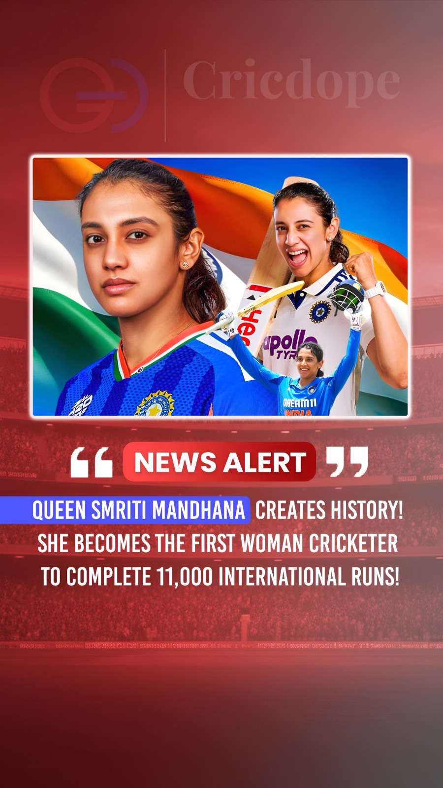 👑🇮🇳 Smriti Mandhana becomes the first woman cricketer to reach a historic mil