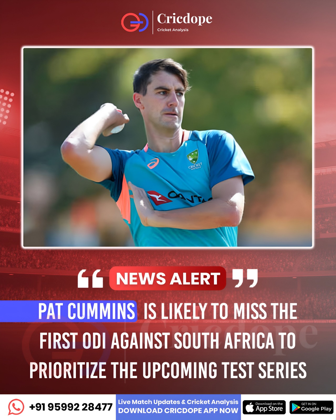 Pat Cummins likely to miss Australia’s ODI opener against South Africa ahead of