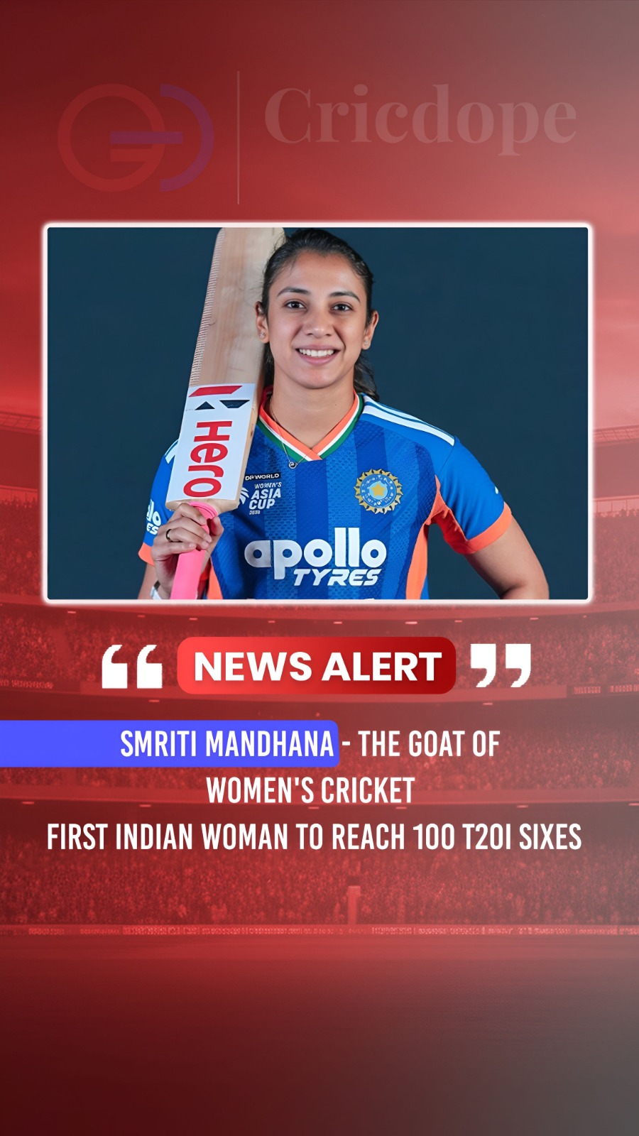 Smriti Mandhana becomes the first Indian woman to smash 100 T20I sixes! 🇮🇳🔥🏏