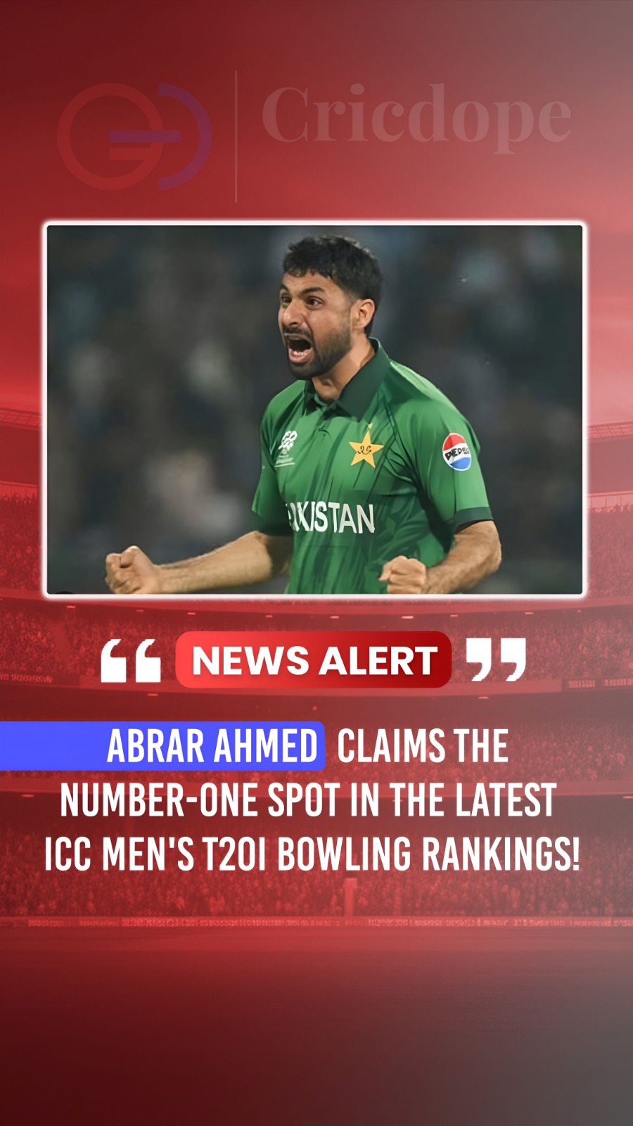 Abrar Ahmed rises to No.1 in the latest ICC Men’s T20I Bowling Rankings!