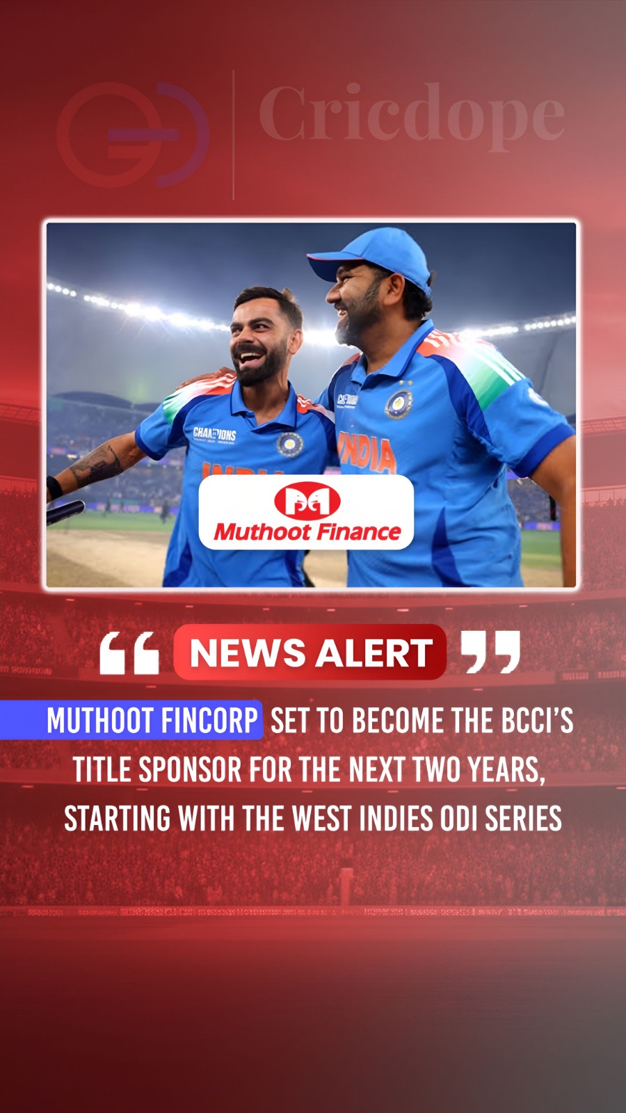 Muthoot FinCorp set to become BCCI’s title sponsor for the next two years! 🇮🇳