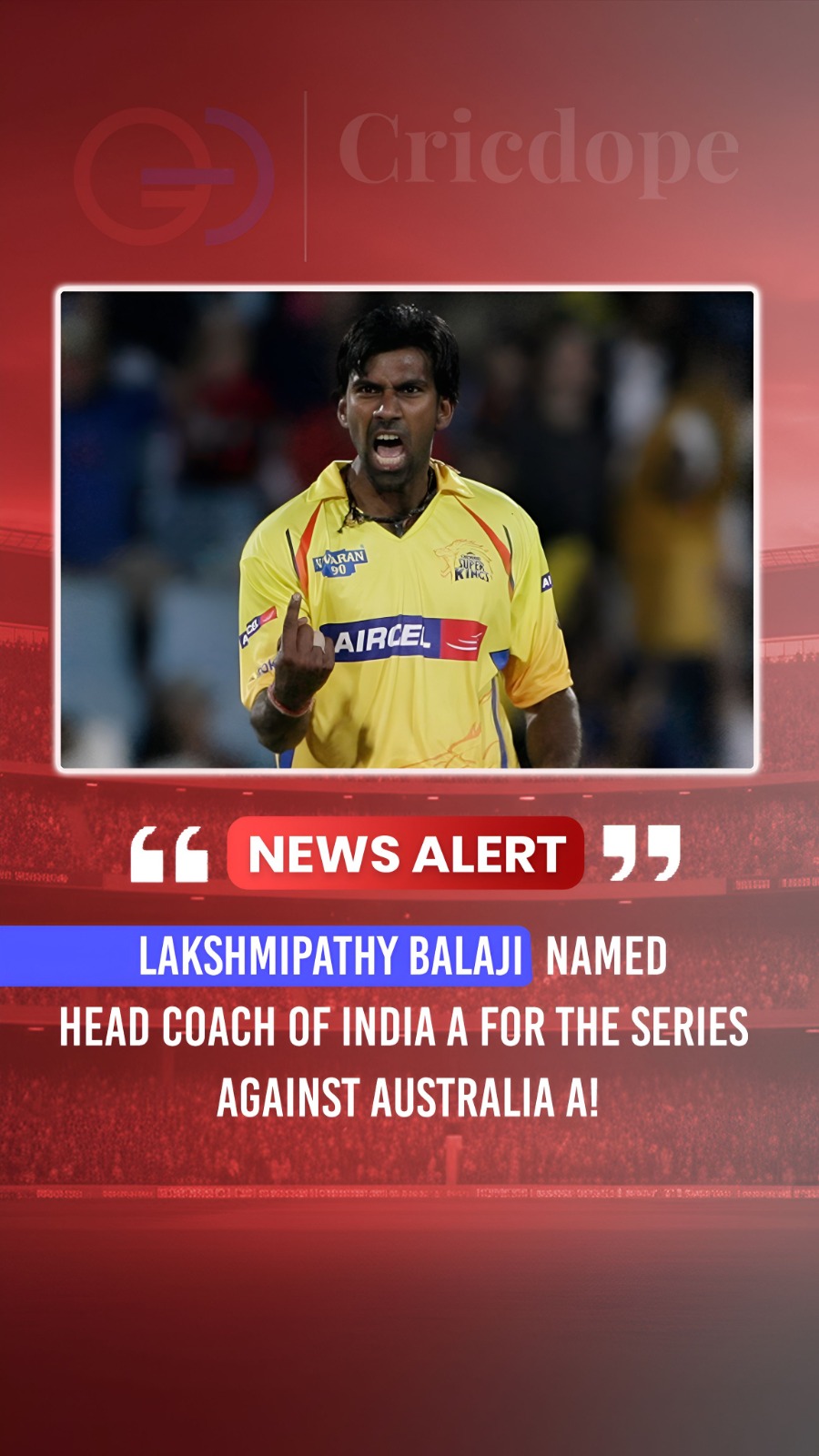 Lakshmipathy Balaji named India A head coach for series vs Australia A!